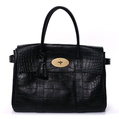 Mulberry Calfskin Crocodile Embossed Bayswater  Black 1 of 7