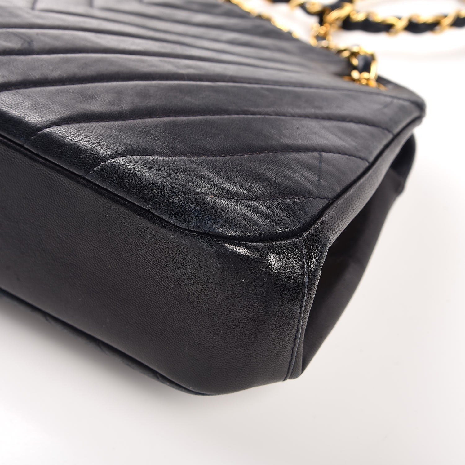 Chanel Vintage Lambskin Chevron Quilted Frame Shoulder Bag Navy 13 of 13