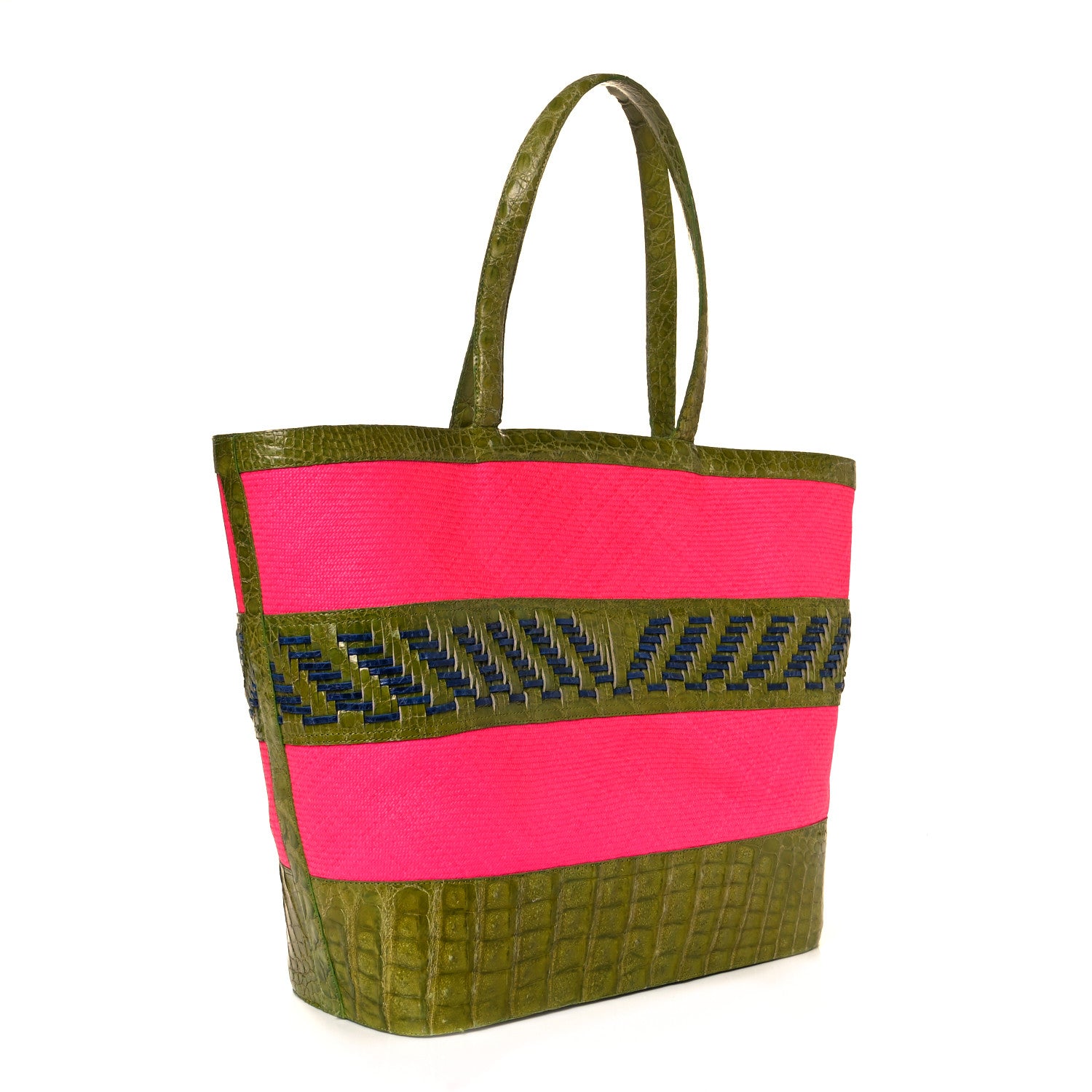 Nancy Gonzalez Crocodile Canvas Woven Tote Pink Green Blue 2 of 9