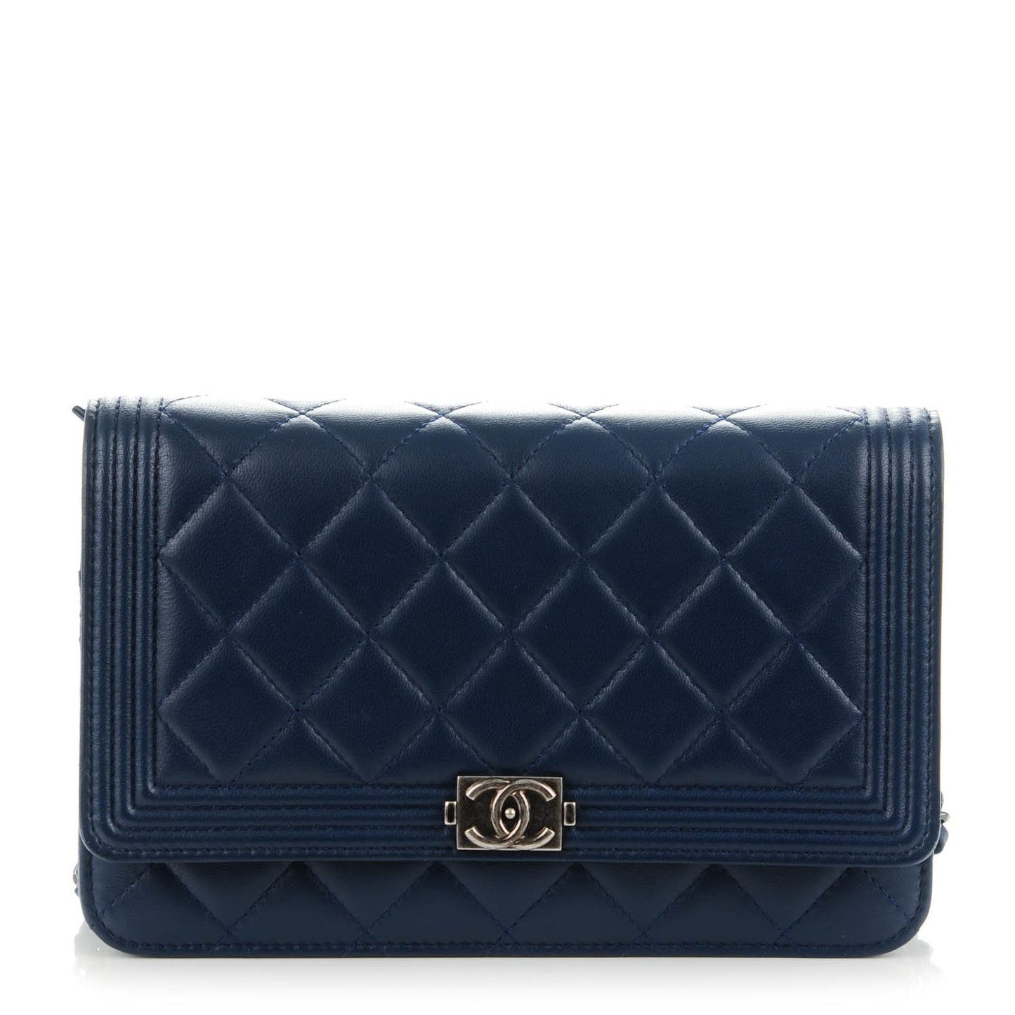 Lambskin Quilted Boy Wallet On Chain WOC Navy Blue