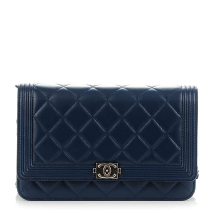 Chanel Lambskin Quilted Boy Wallet On Chain WOC Navy Blue 1 of 8