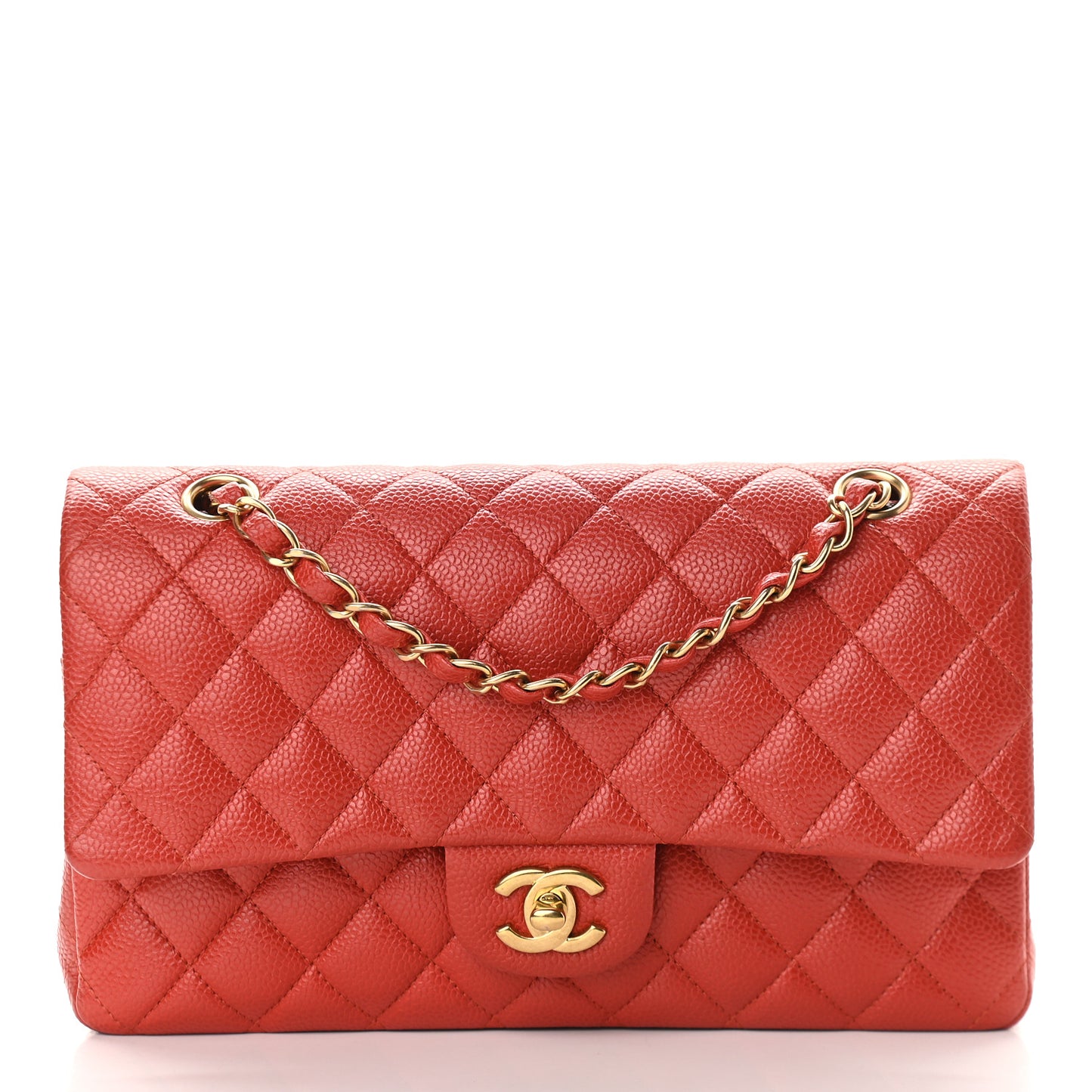 Caviar Quilted Medium Double Flap Orange
