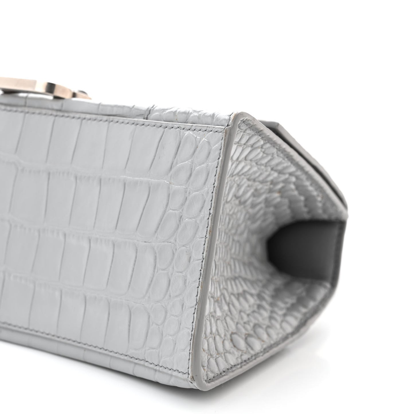 Shiny Calfskin Crocodile Embossed Small Hourglass Top Handle Bag Steel Grey