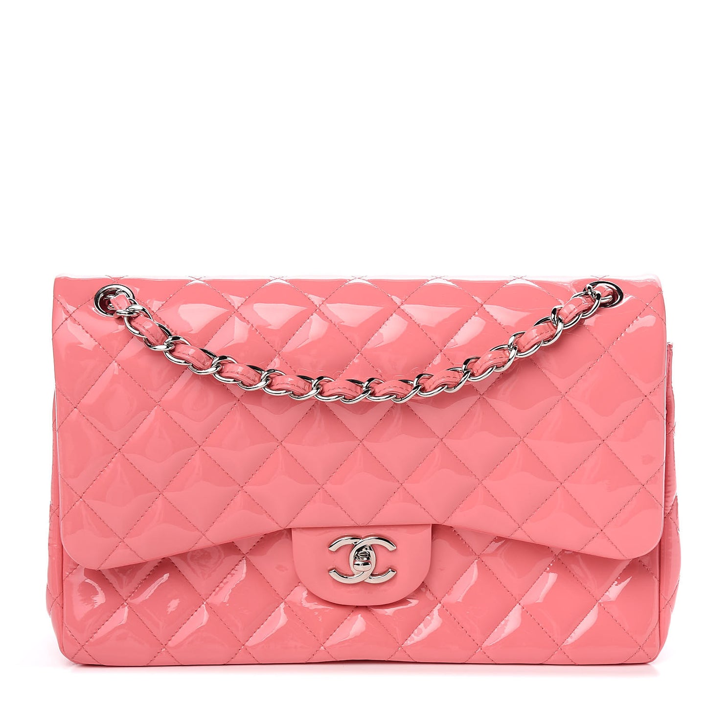 Patent Quilted Jumbo Double Flap Pink