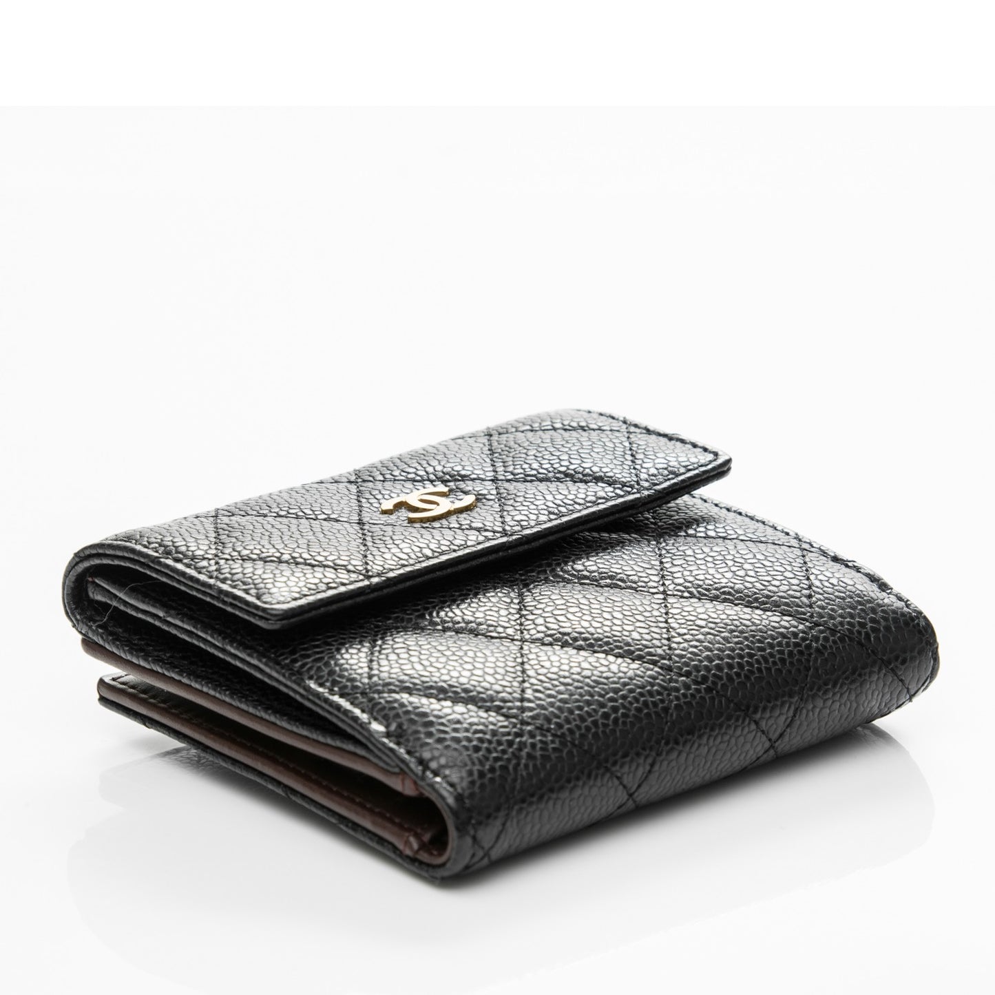 Caviar Quilted Compact French Flap Wallet Black