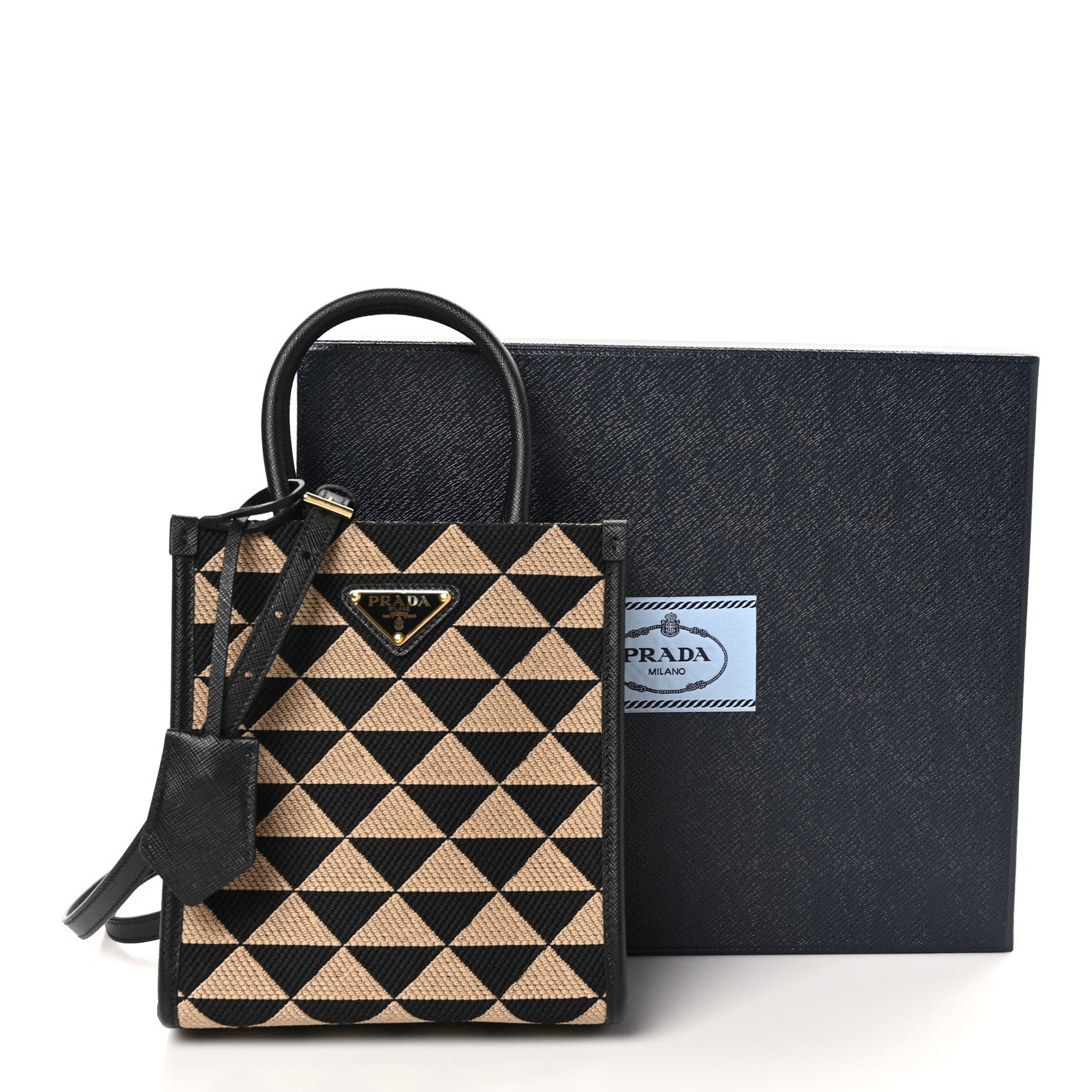 Prada Jacquard Saffiano Triangolo Symbole Embroidered Micro Tote Black Corda 9 of 9