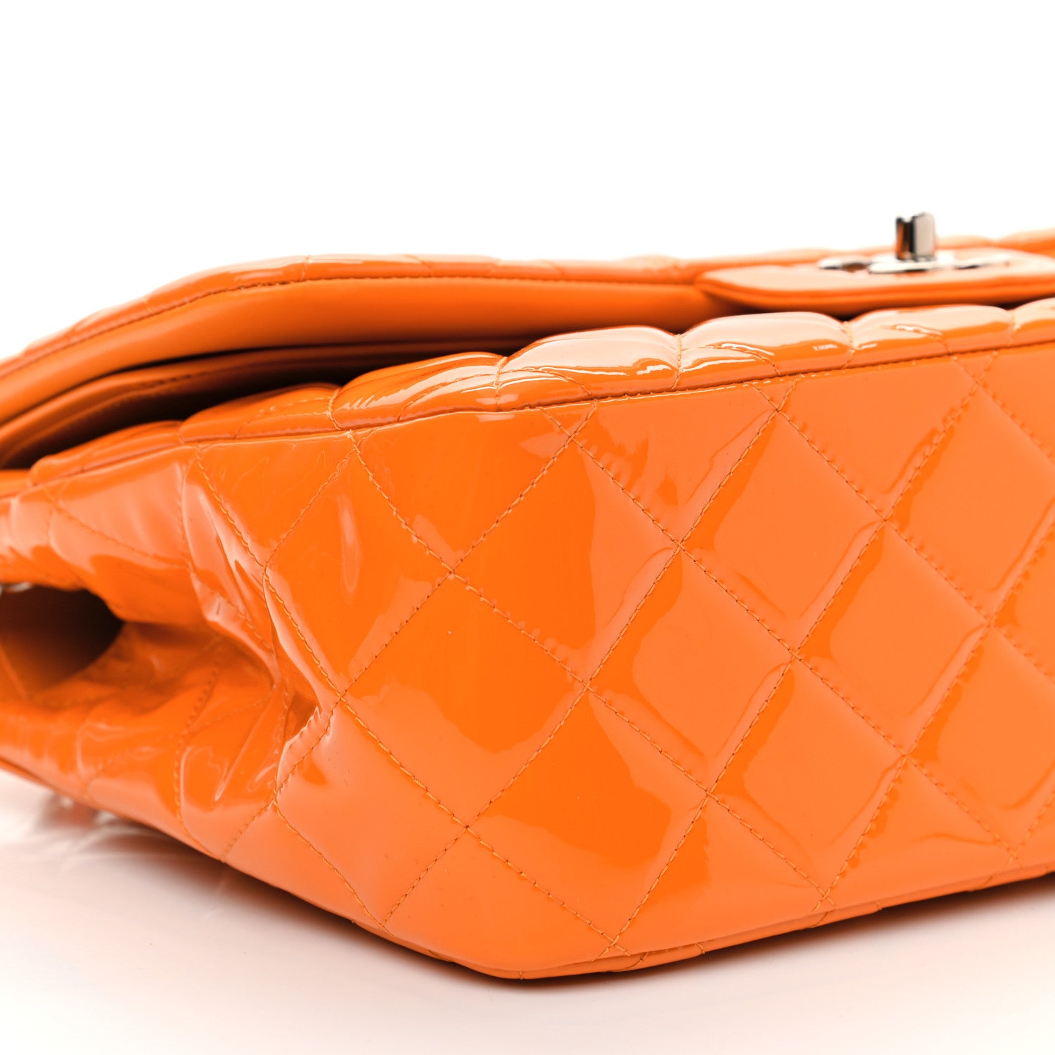 Chanel Patent Quilted Jumbo Double Flap Orange 8 of 9