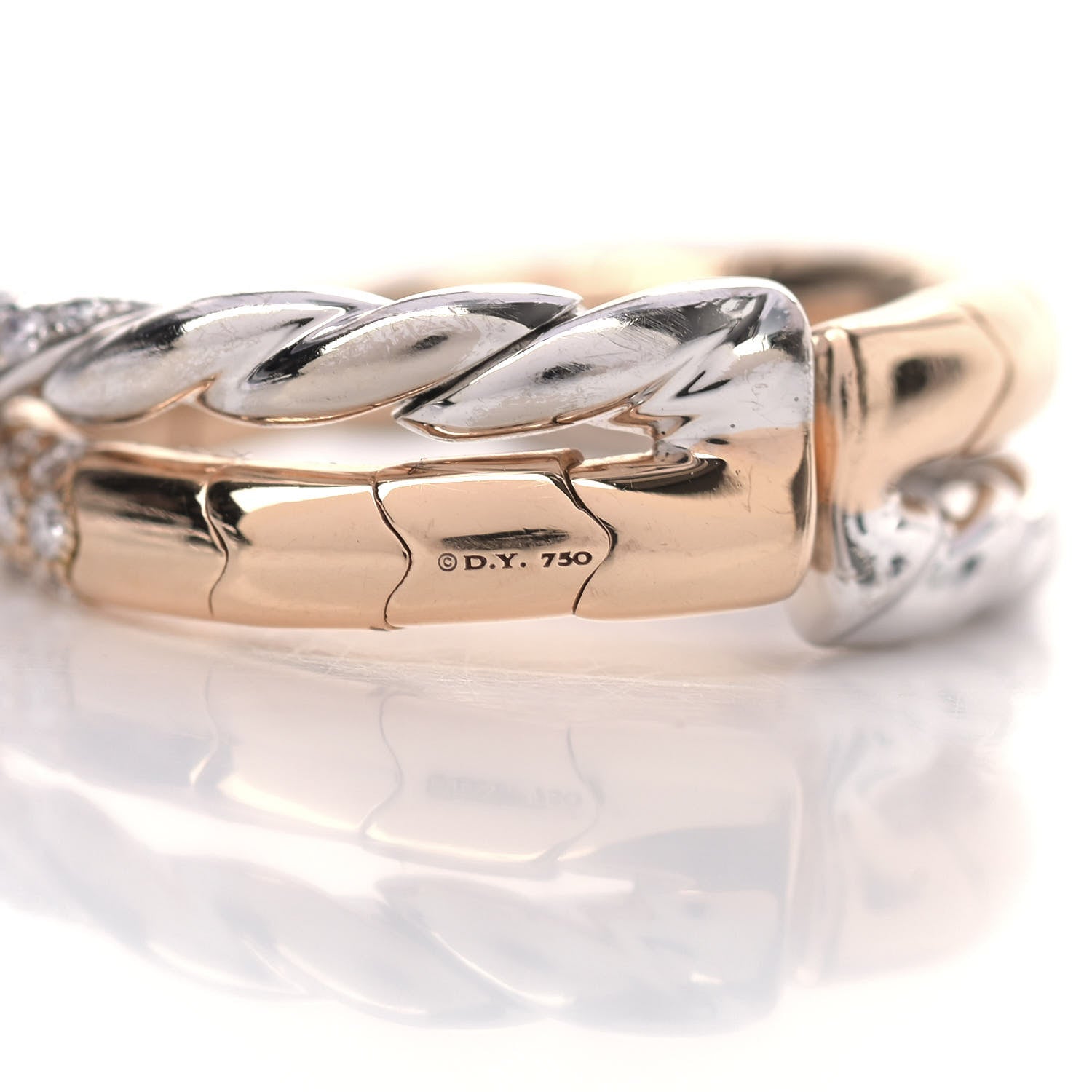 David Yurman 18K Rose White Gold Diamond Paveflex Two Row Ring 52 6 5 of 5