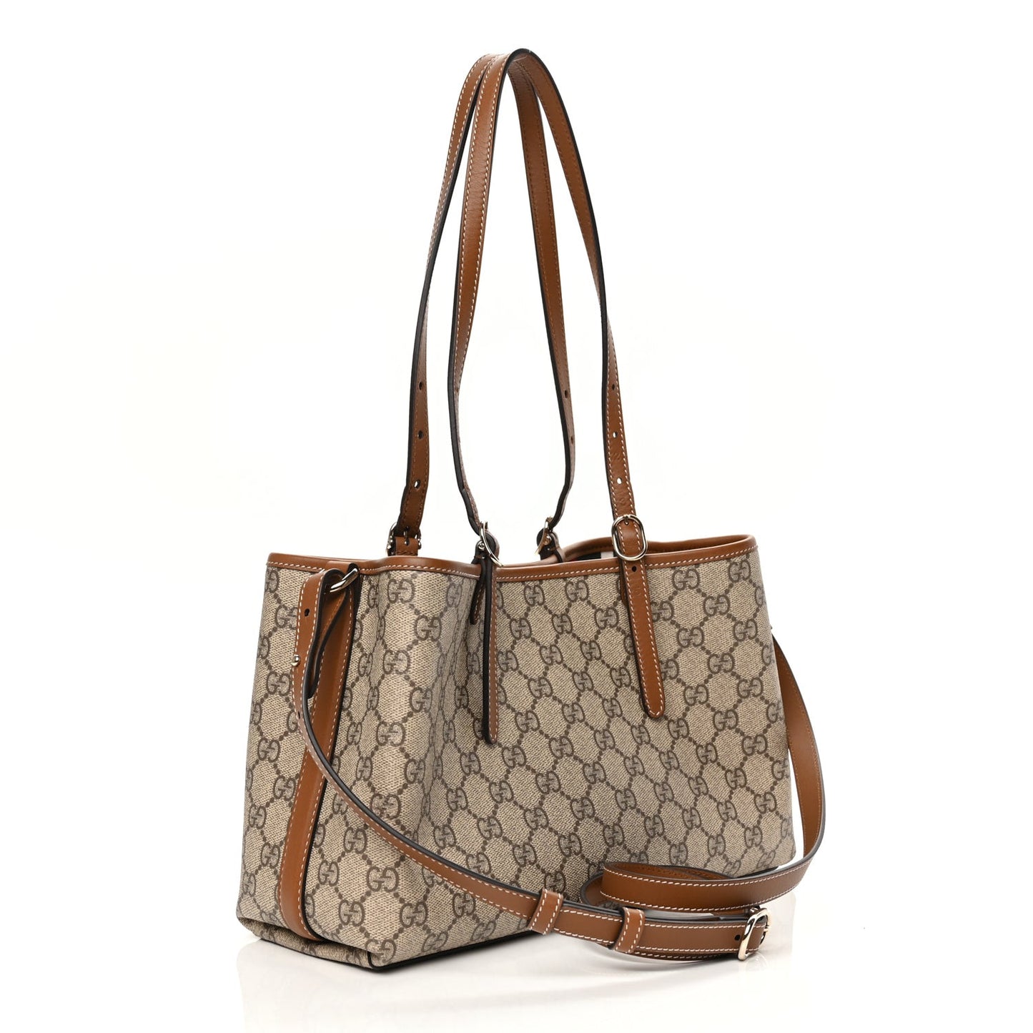 GG Supreme Monogram Emblem Small Tote Bag Beige Dark Brown