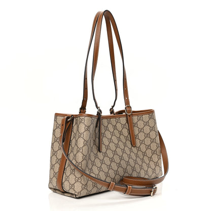 Gucci GG Supreme Monogram Emblem Small Tote Bag Beige Dark Brown 2 of 10
