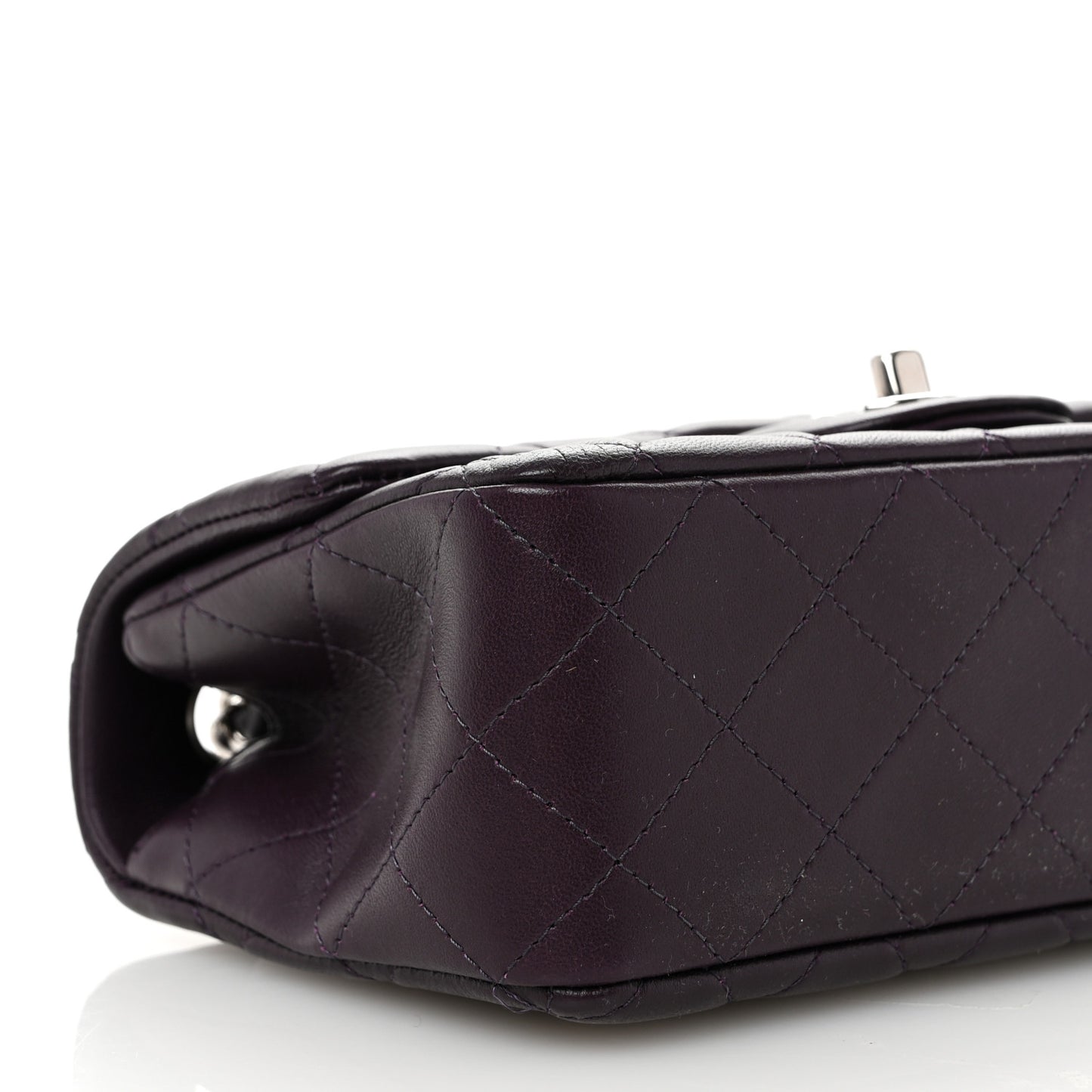 Lambskin Quilted Mini Rectangular Flap Dark Purple
