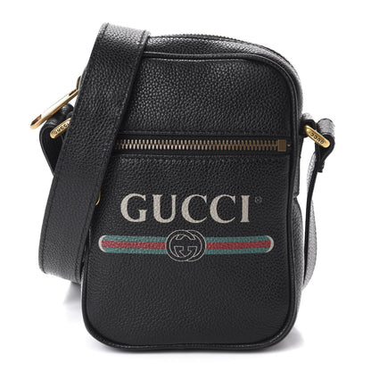 Gucci Grained Calfskin Mini Logo Messenger Bag Black 1 of 10