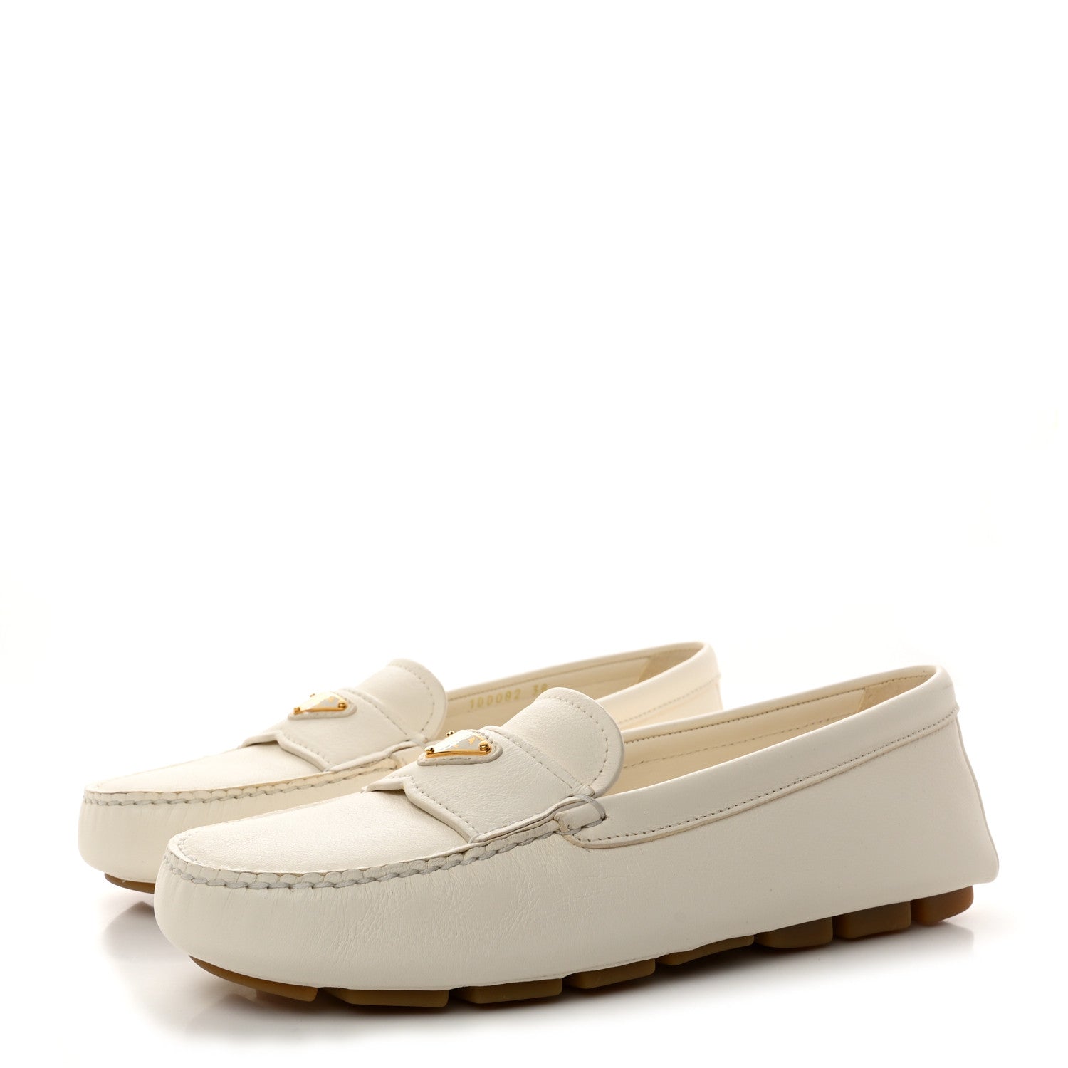 Prada Cervo Triangle Driving Loafer 38 Avorio 3 of 9