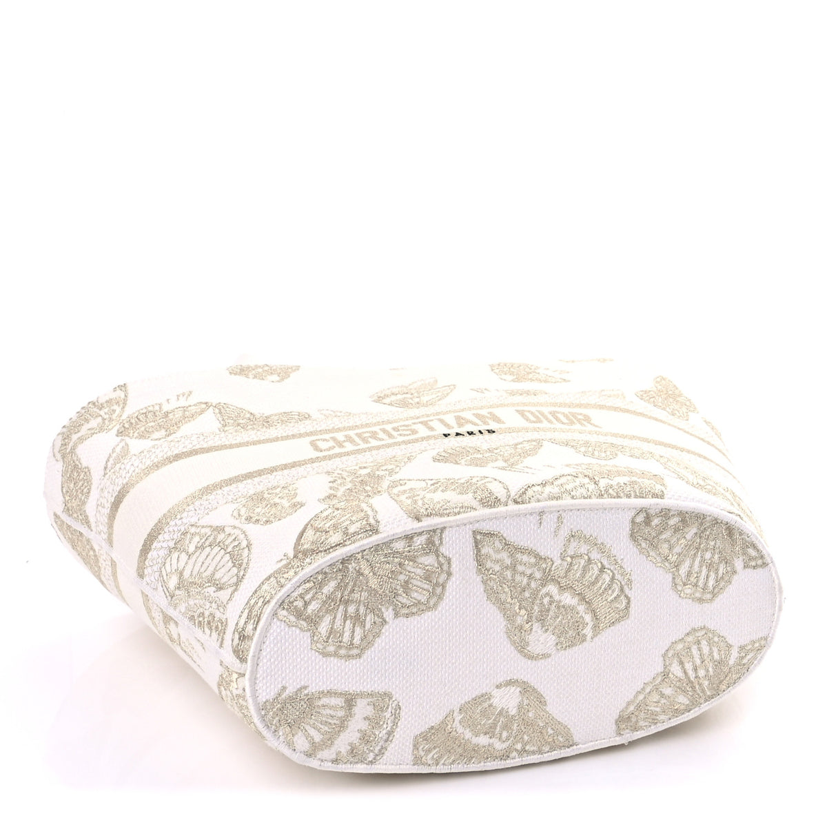 Christian Dior Canvas Embroidered Butterfly Brocart Hat Basket Bag White Gold 4 of 9