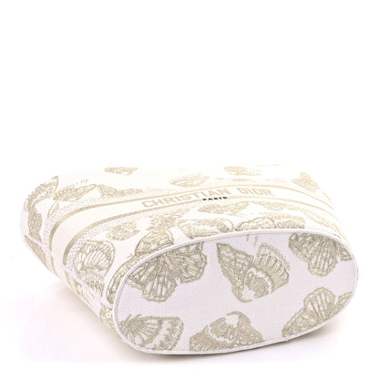 Christian Dior Canvas Embroidered Butterfly Brocart Hat Basket Bag White Gold 4 of 9