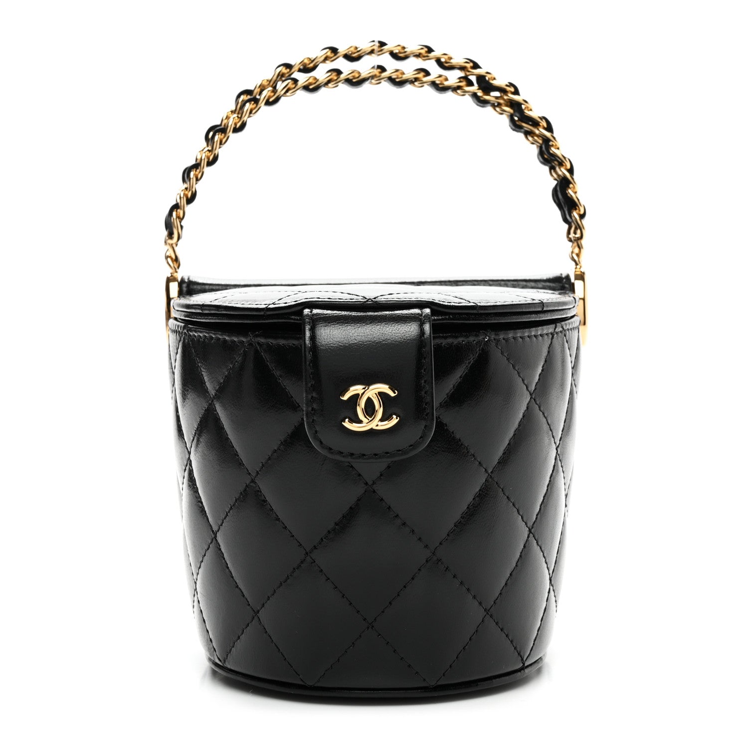 Chanel Lambskin Quilted Chain Top Handle Vanity With Chain  Black 1 of 8