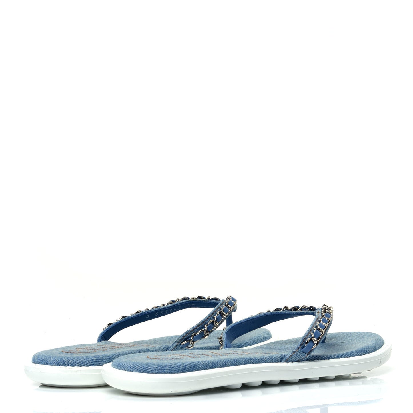 Denim CC Chain Thong Sandals 39 Blue