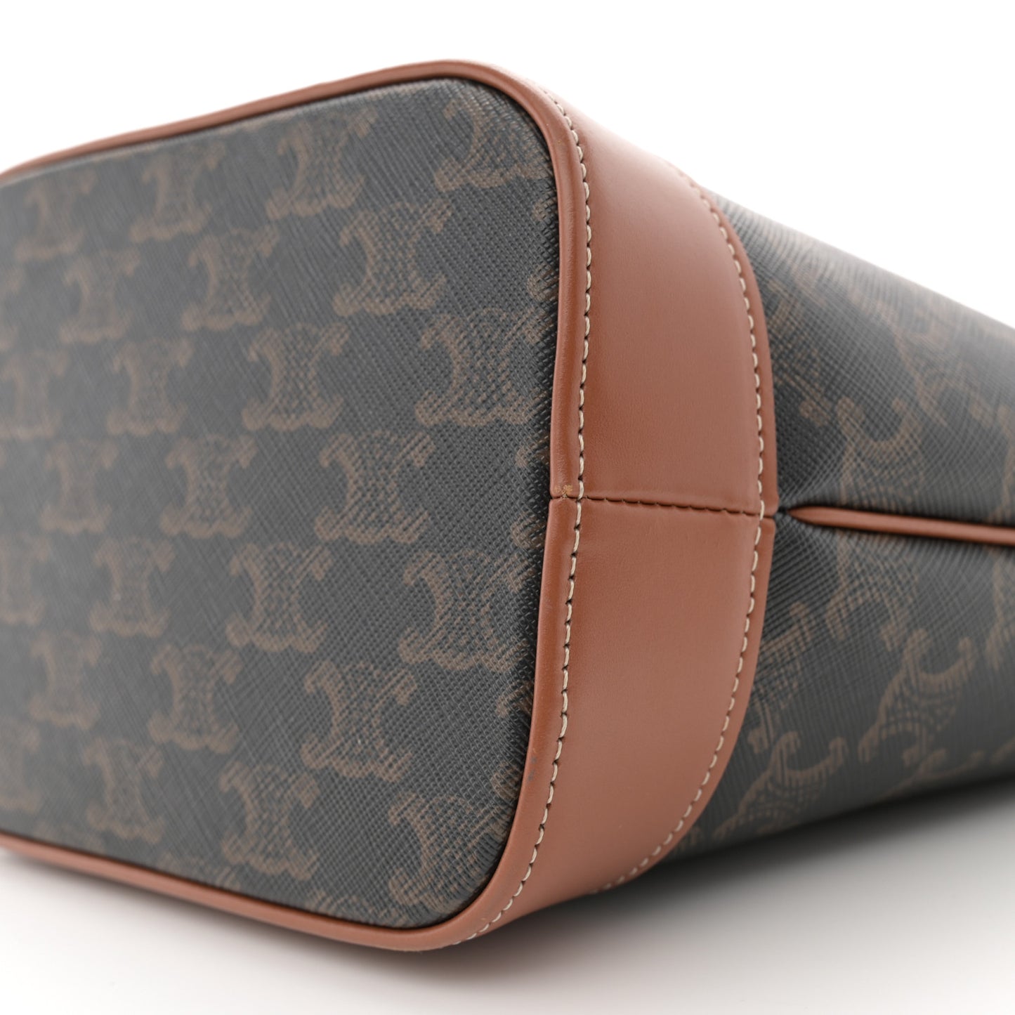 Triomphe Canvas Calfskin Small Bucket Bag Tan