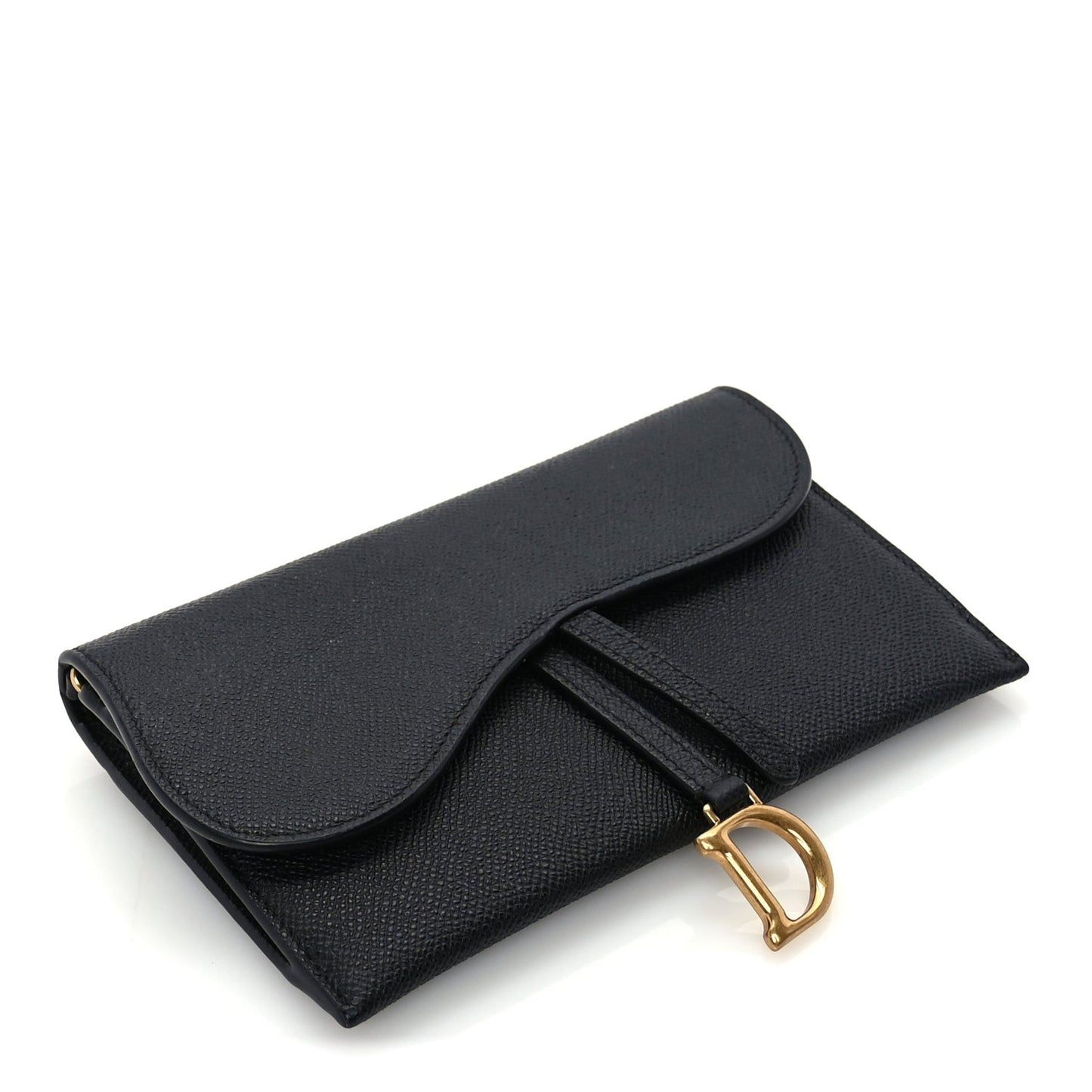 Grained Calfskin Saddle Chain Wallet Pouch  Black
