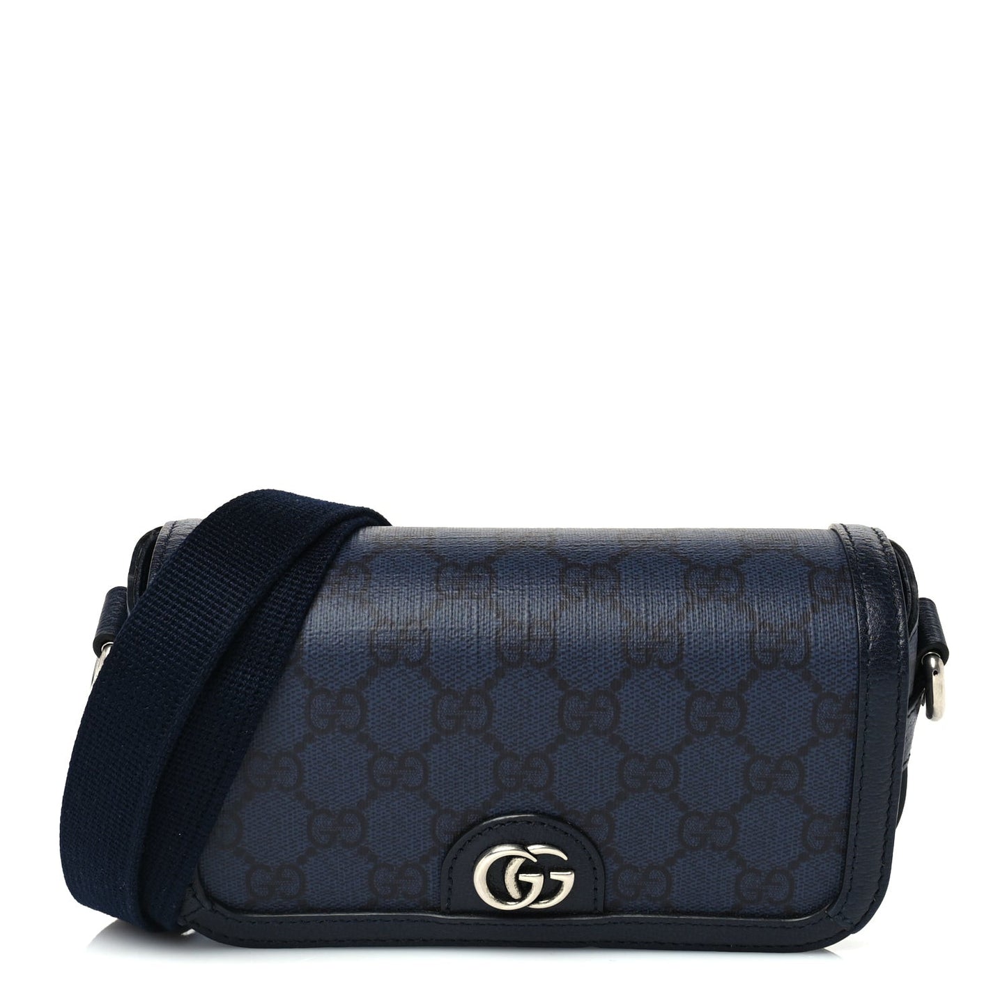 GG Supreme Monogram Web Mini Ophidia Flap Shoulder Bag  Navy