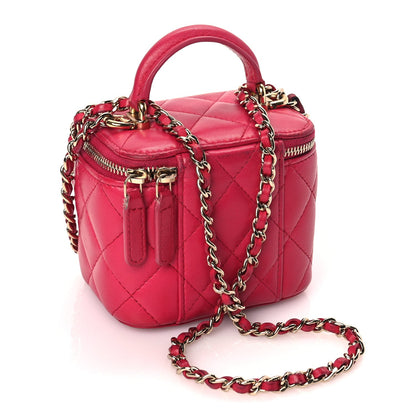 Chanel Lambskin Quilted Top Handle Mini Vanity Case With Chain Dark Pink 2 of 10
