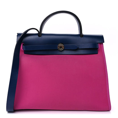 Hermes Vache Hunter Toile Officier Herbag Zip 31 PM  Magnolia Bleu Saphir 2 of 12