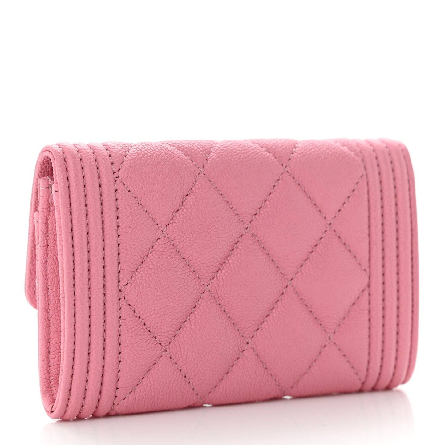 Caviar Quilted Boy Flap Card Holder Wallet Light Pink