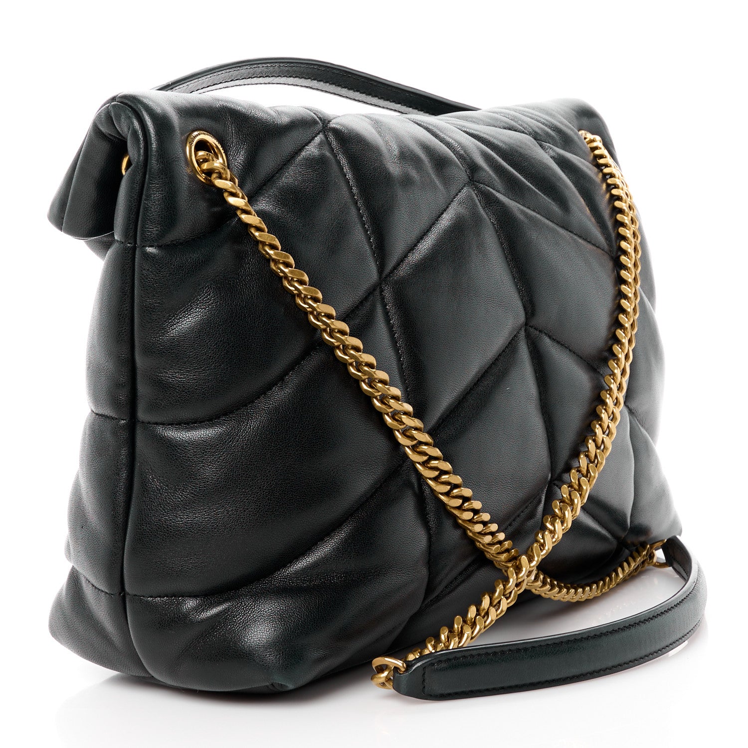 Saint Laurent Lambskin Quilted Medium Loulou Puffer Monogram Chain Satchel Dark Leaf 3 of 11
