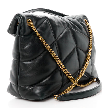 Saint Laurent Lambskin Quilted Medium Loulou Puffer Monogram Chain Satchel Dark Leaf 3 of 11