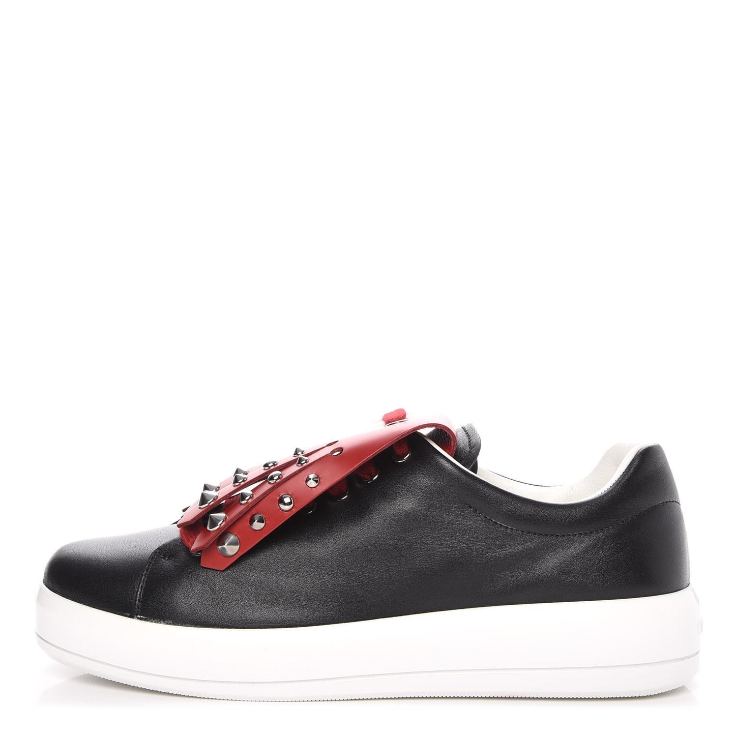 Vitello Soft Studded Fringe Sneakers 37.5 Black Rosso