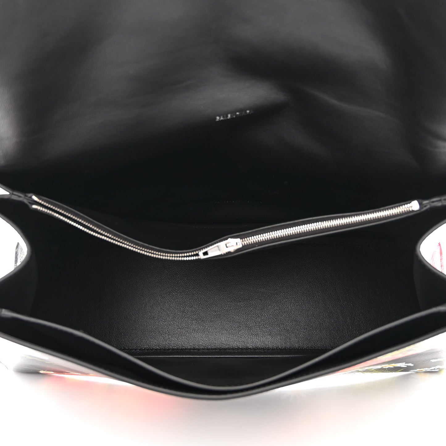 Shiny Paper Calfskin Floral Print Large Crush Sling Bag Black Red