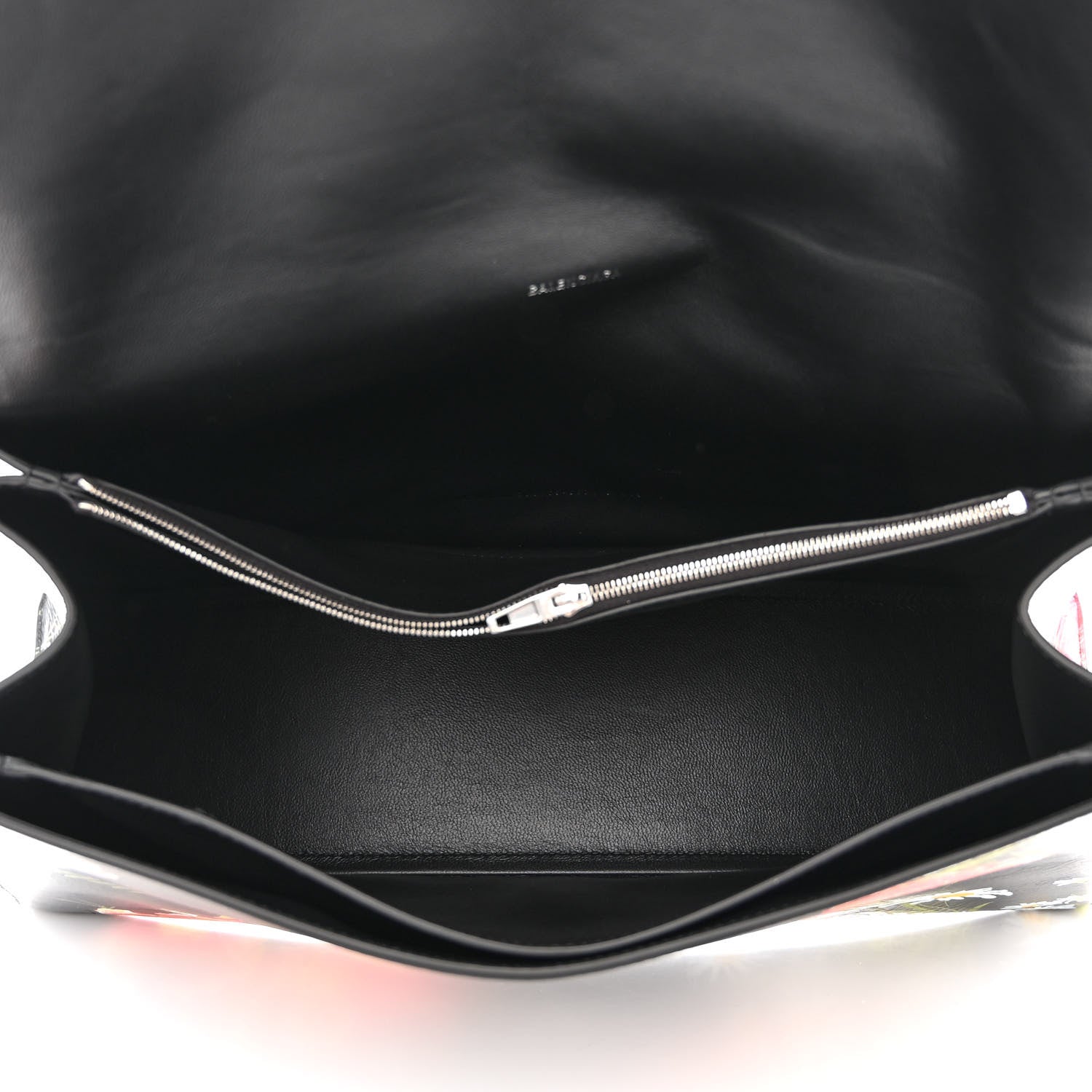 Balenciaga Shiny Paper Calfskin Floral Print Large Crush Sling Bag Black Red 5 of 11