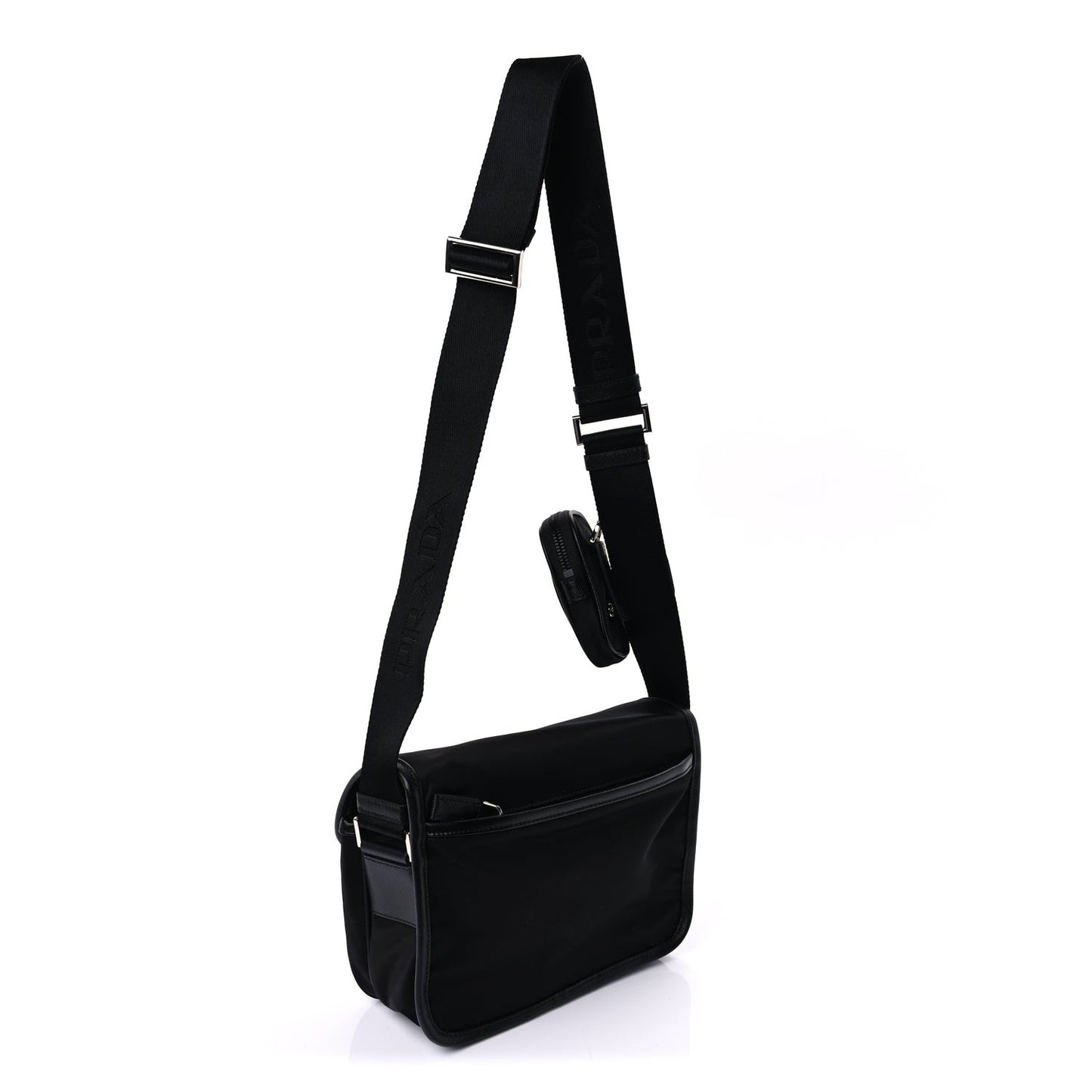 Re-Nylon Saffiano Pocket Double Snap Buckle Shoulder Bag Black