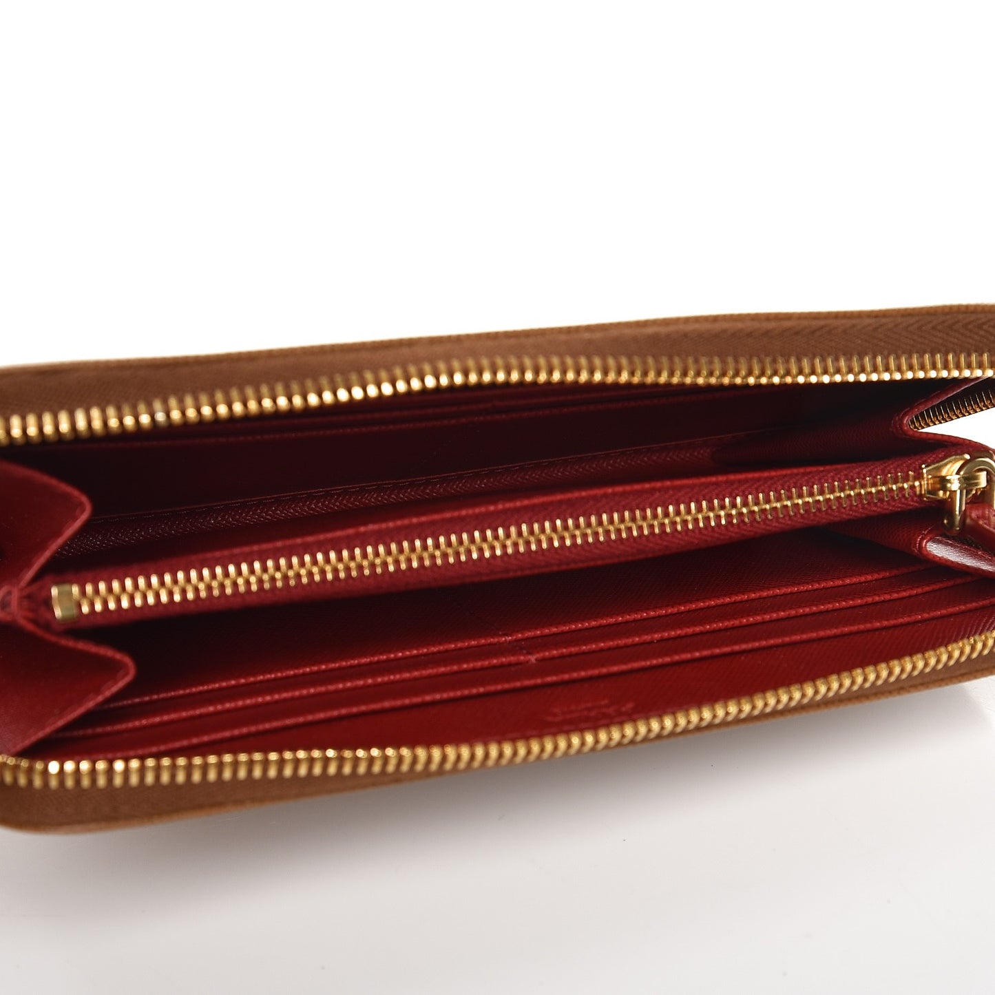 Saffiano Double Zip Around Wallet Caramel Fuoco