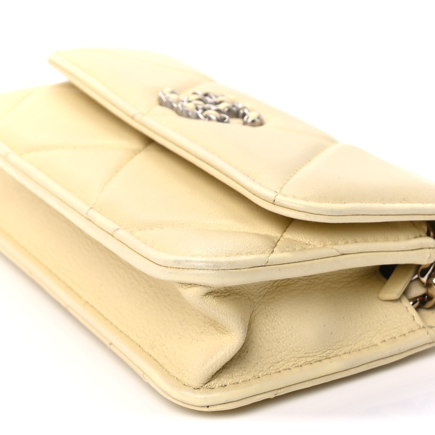 Chanel Lambskin Quilted  19 Wallet On Chain WOC  Yellow 9 of 9