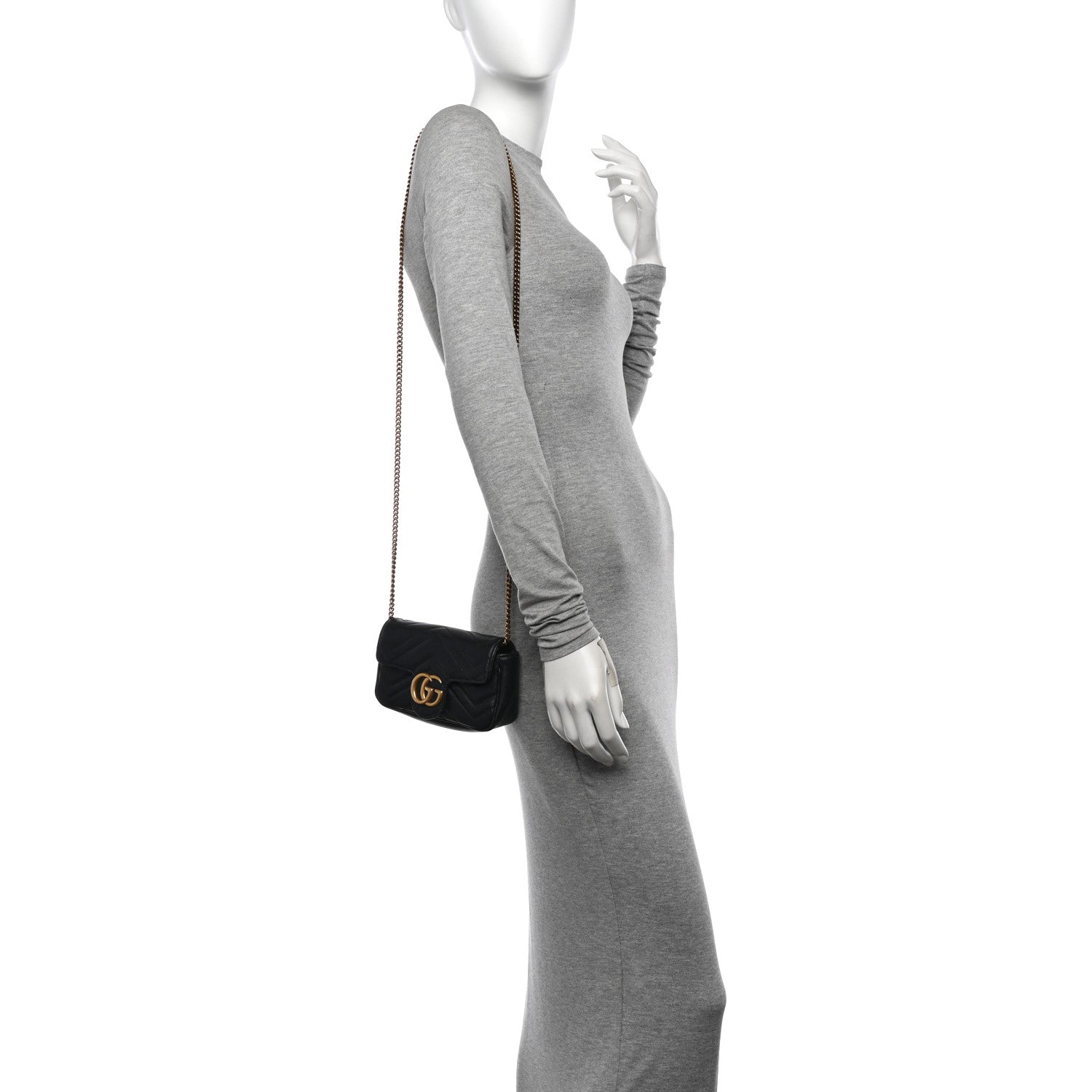 Gucci Calfskin Matelasse Super Mini GG Marmont Shoulder Bag Black 2 of 11