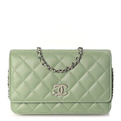 Chanel Lambskin Quilted Crystal Star Wallet On Chain WOC Green 1 of 9