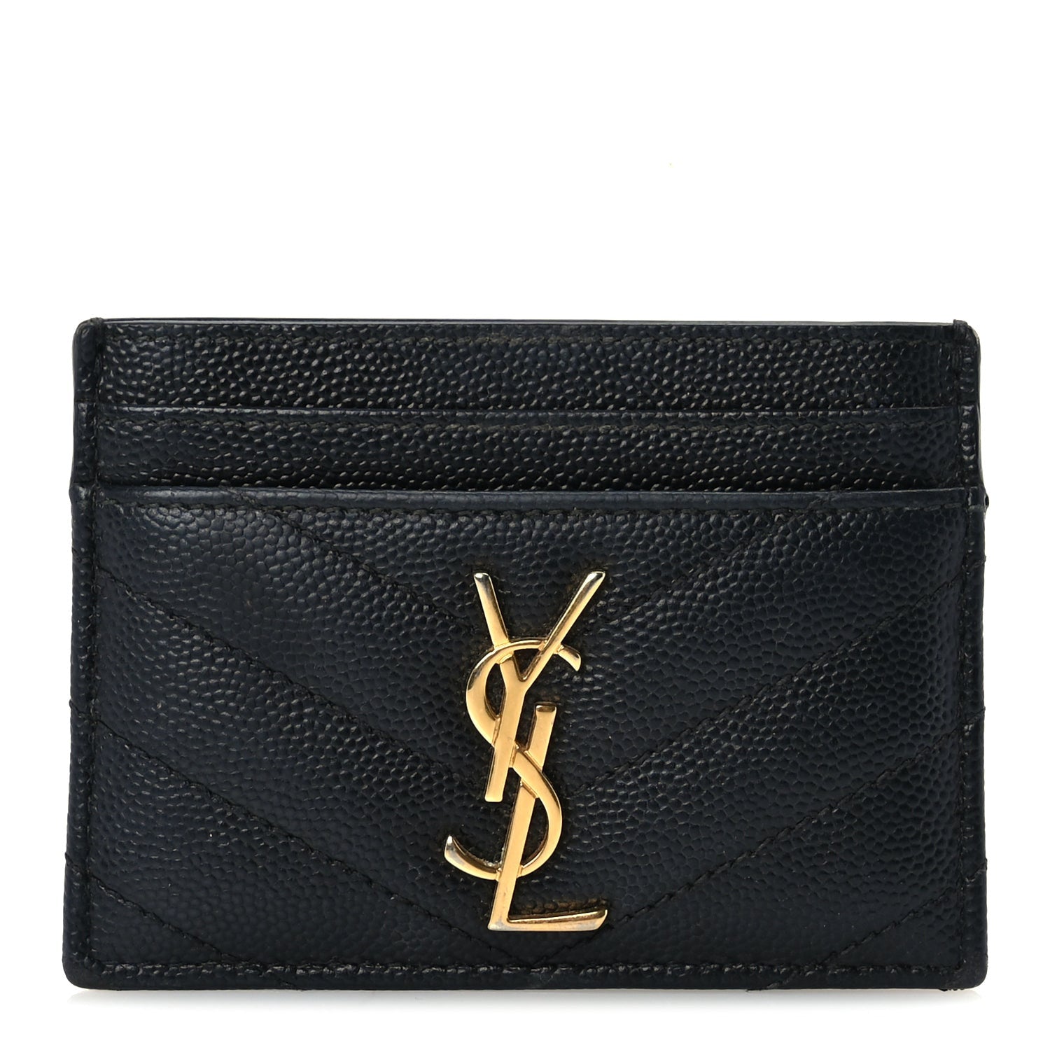 Saint Laurent Grain De Poudre Matelasse Chevron Monogram Credit Card Case  Black 1 of 7