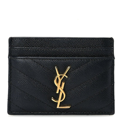 Saint Laurent Grain De Poudre Matelasse Chevron Monogram Credit Card Case  Black 1 of 7