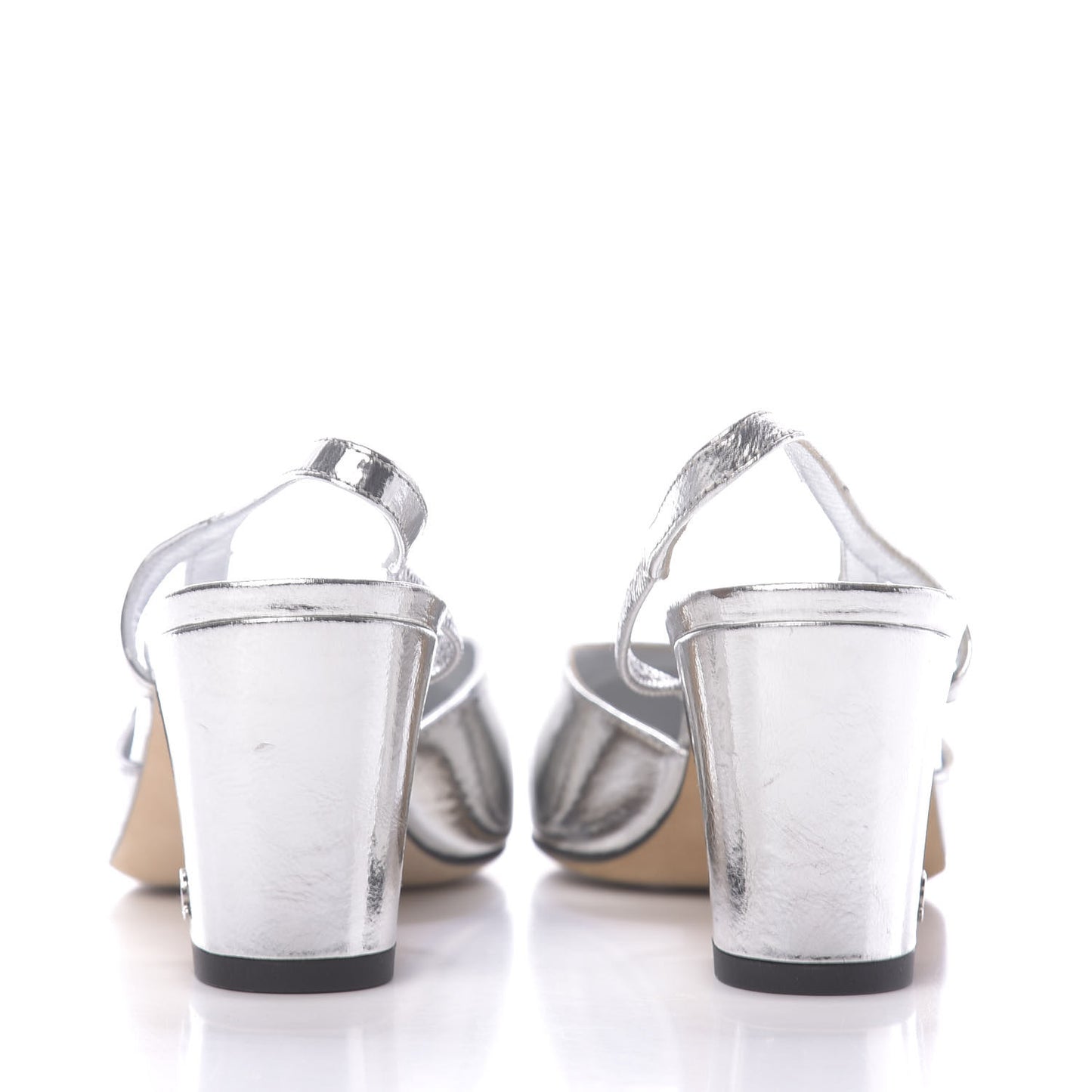Laminated Lambskin Grosgrain Cap Toe CC Slingback Sandals 36 Silver Black