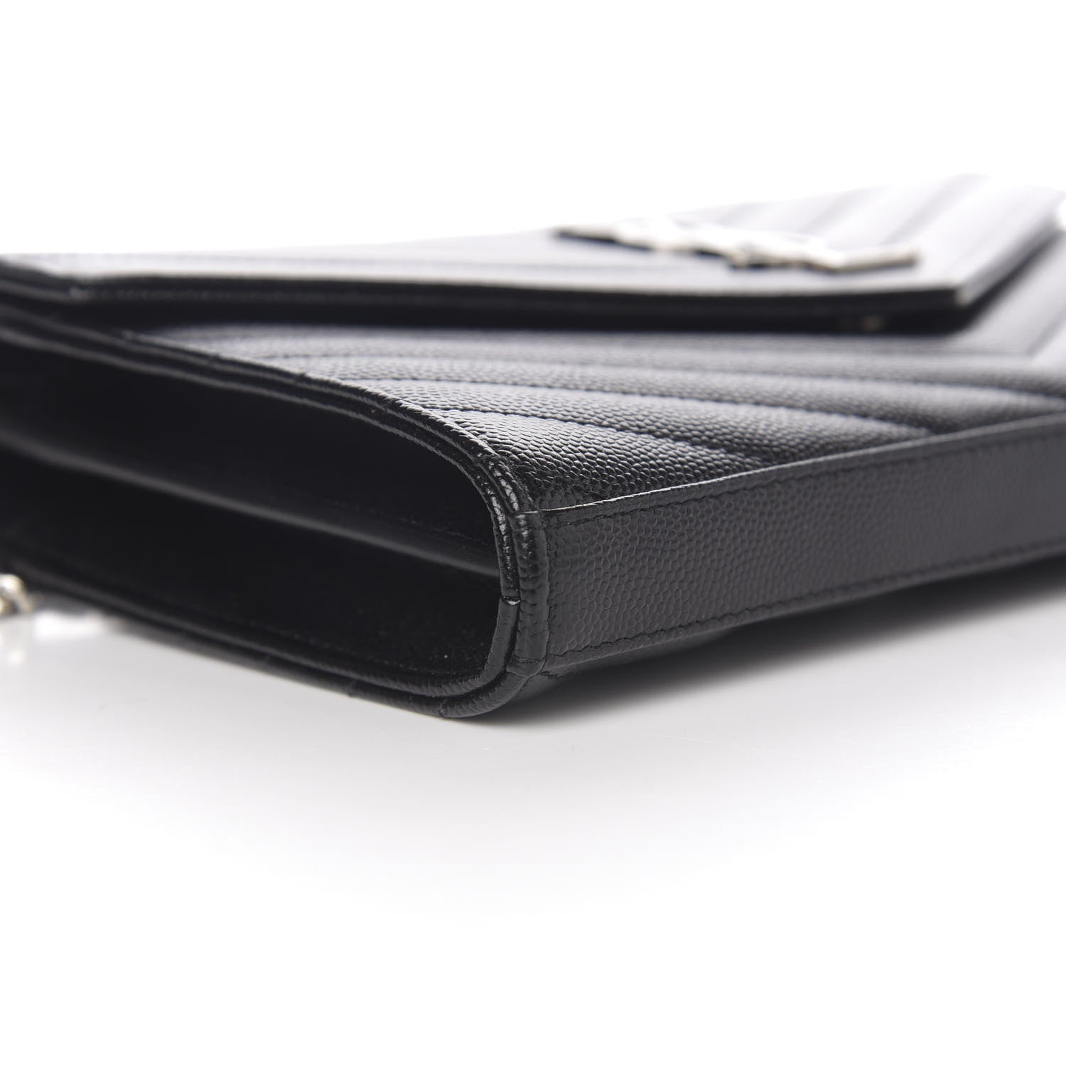 Saint Laurent Grain De Poudre Matelasse Chevron Monogram Chain Wallet Black 6 of 9