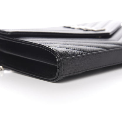 Saint Laurent Grain De Poudre Matelasse Chevron Monogram Chain Wallet Black 6 of 9