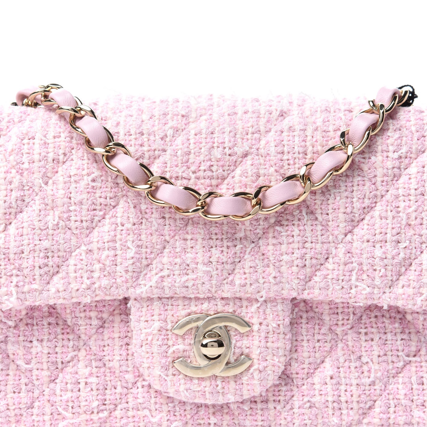 Tweed Quilted Mini Rectangular Flap Pink