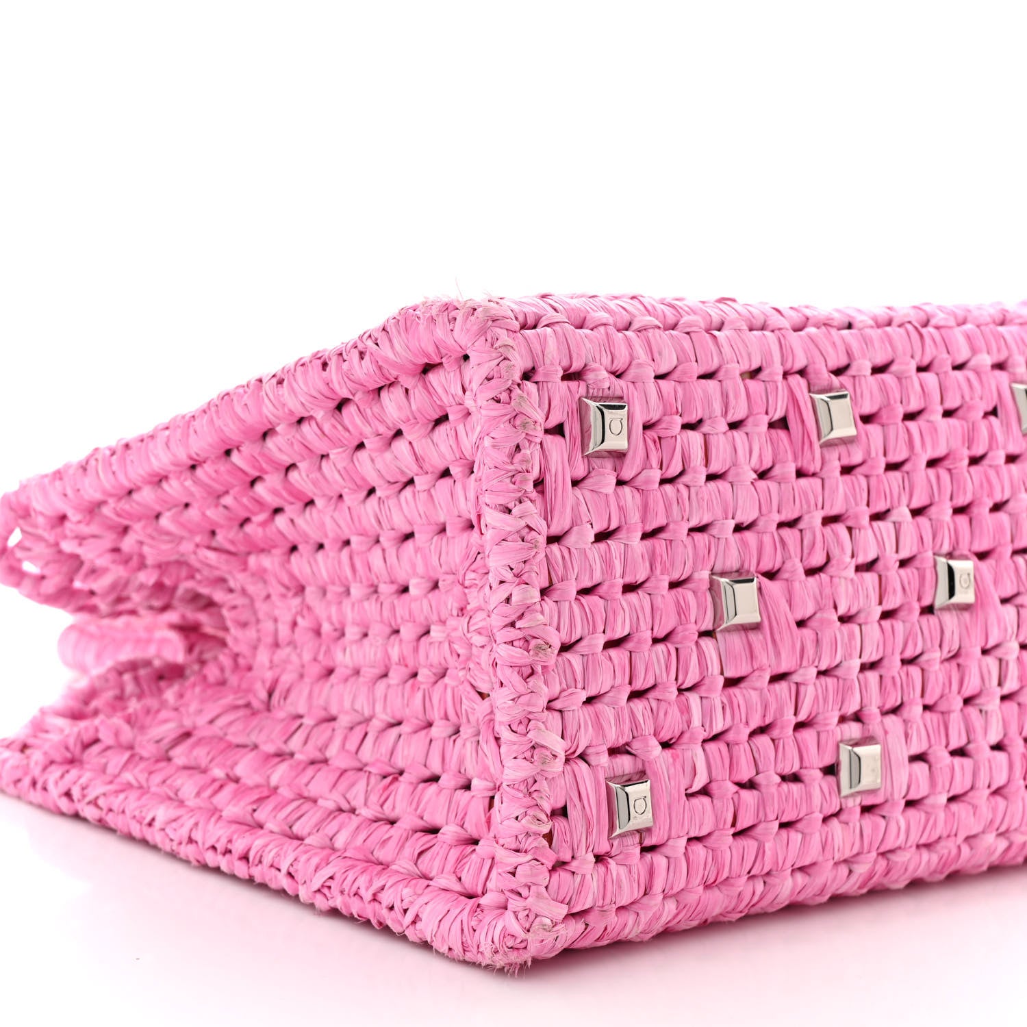 Salvatore Ferragamo Raffia The Studio Box Tote Pink 8 of 10
