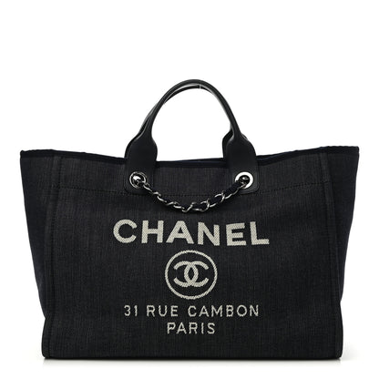 Chanel Canvas Medium Deauville Tote Dark Blue 1 of 9