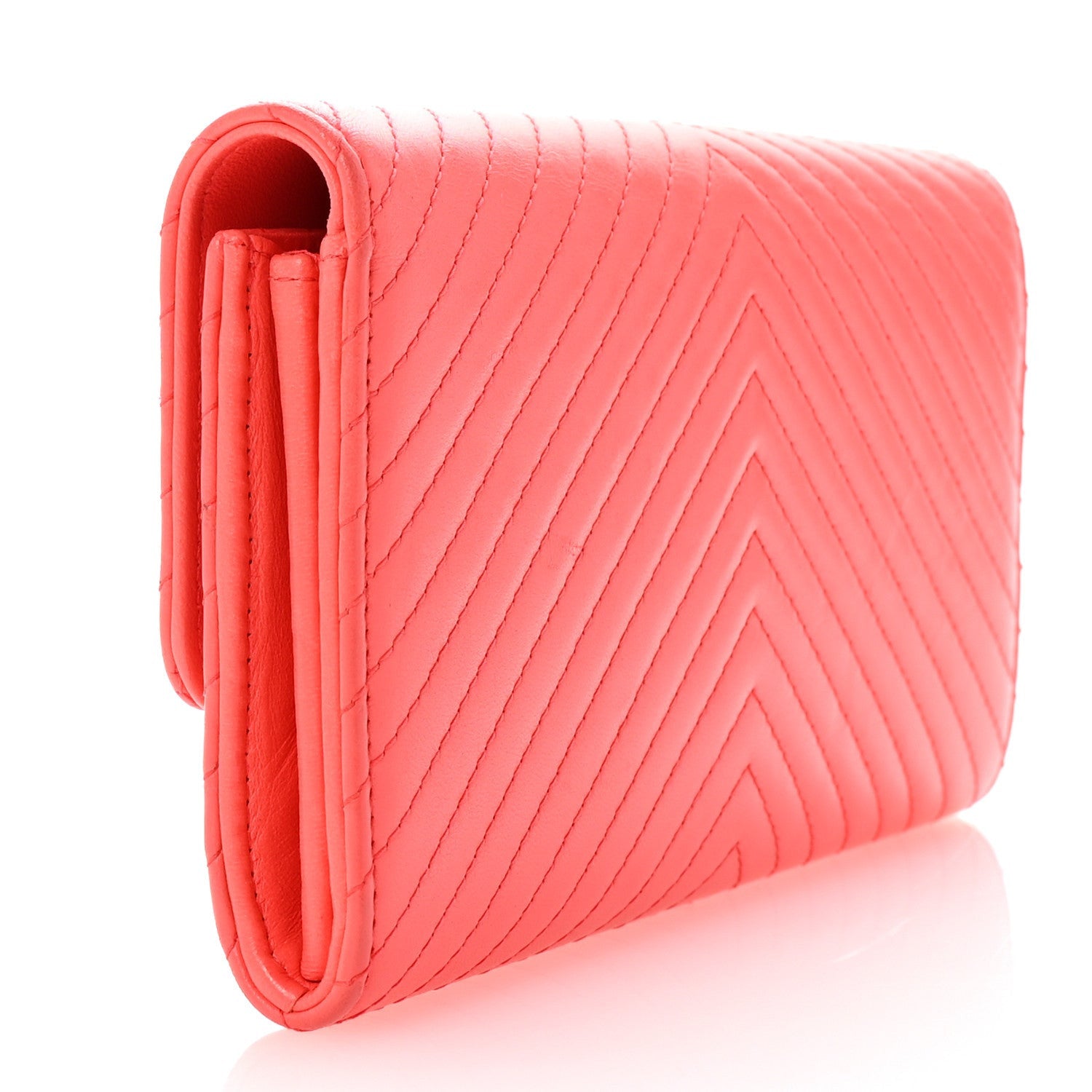Chanel Lambskin Chevron Quilted Large Gusset Flap Wallet Red 3 of 7