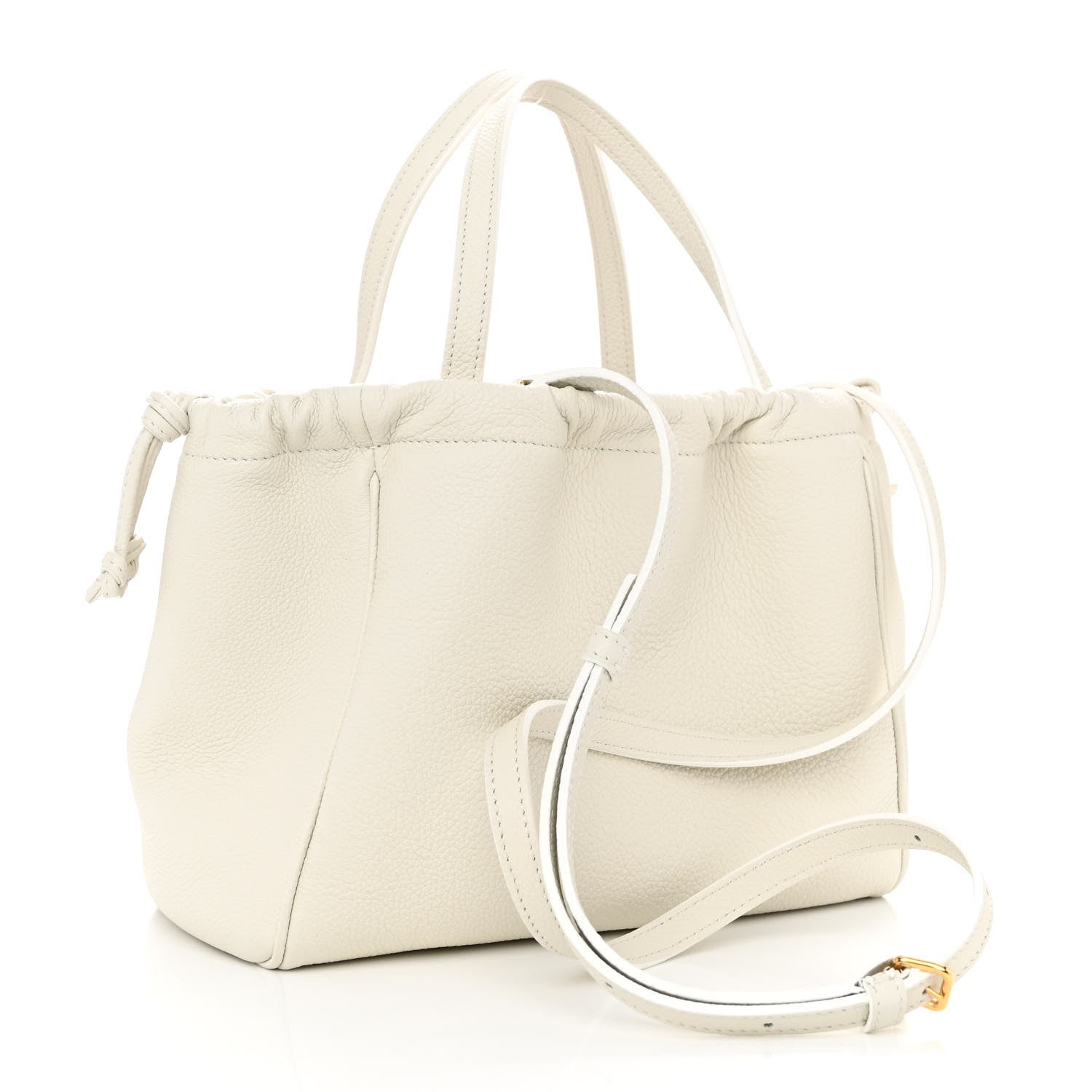 Celine Calfskin Cuir Small Triomphe Cabas Drawstring White 3 of 9