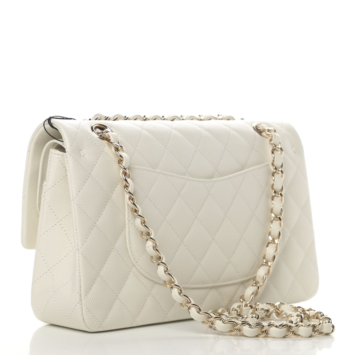 Caviar Quilted Medium Double Flap White