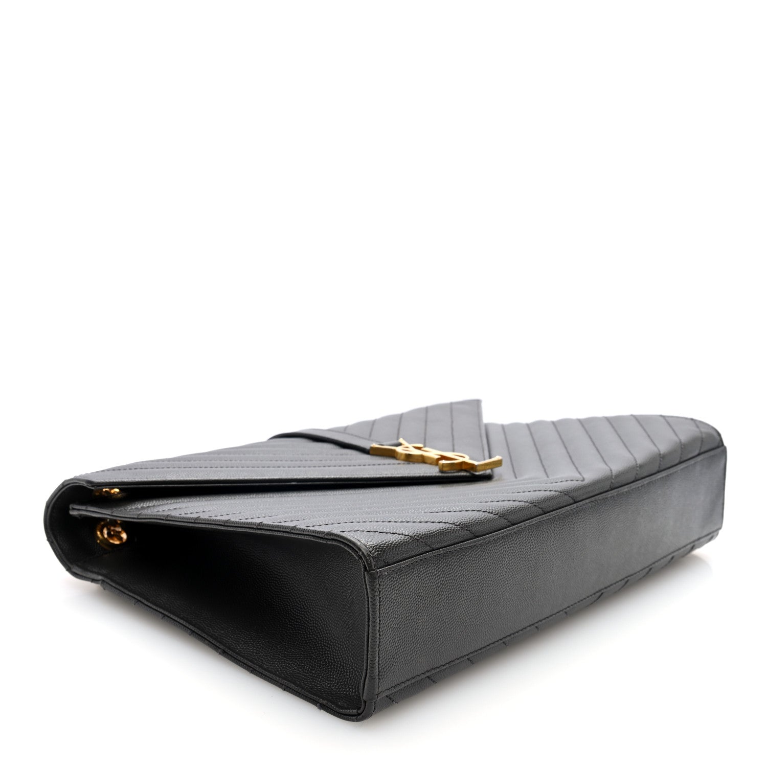 Saint Laurent Grain De Poudre Matelasse Chevron Large Monogram Satchel Earth 4 of 9