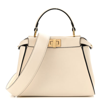 Fendi Vitello Seta Suede FF Mini Peekaboo Iconic Satchel Uovo Sigaro Marrone 1 of 13